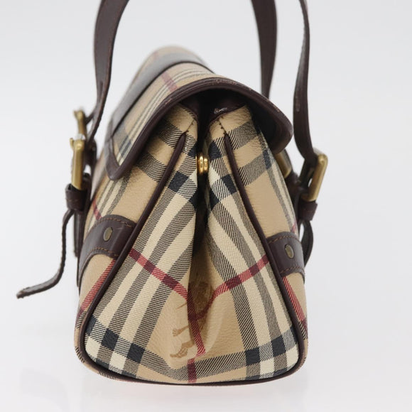 BURBERRY Nova Check Hand Bag PVC Beige Gold Auth 179373A