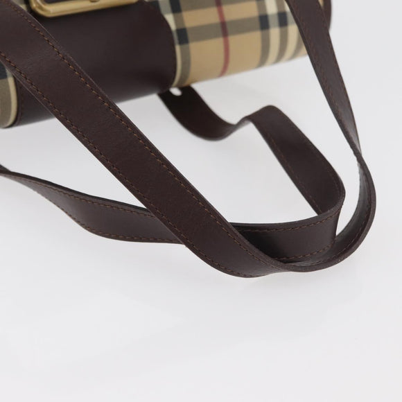 BURBERRY Nova Check Hand Bag PVC Beige Gold Auth 179373A