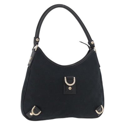 GUCCI Abbey GG Canvas Shoulder Bag Black Gold 130738 Auth 179375A