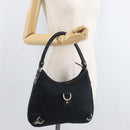 GUCCI Abbey GG Canvas Shoulder Bag Black Gold 130738 Auth 179375A-24