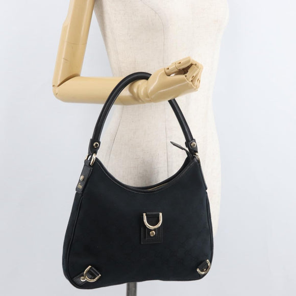 GUCCI Abbey GG Canvas Shoulder Bag Black Gold 130738 Auth 179375A