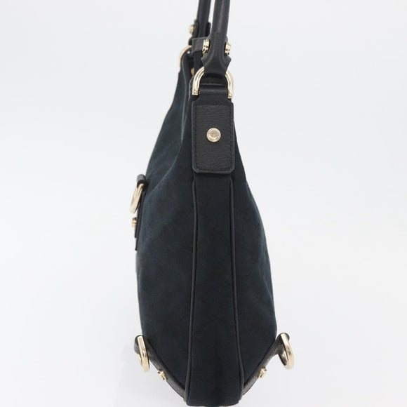 GUCCI Abbey GG Canvas Shoulder Bag Black Gold 130738 Auth 179375A