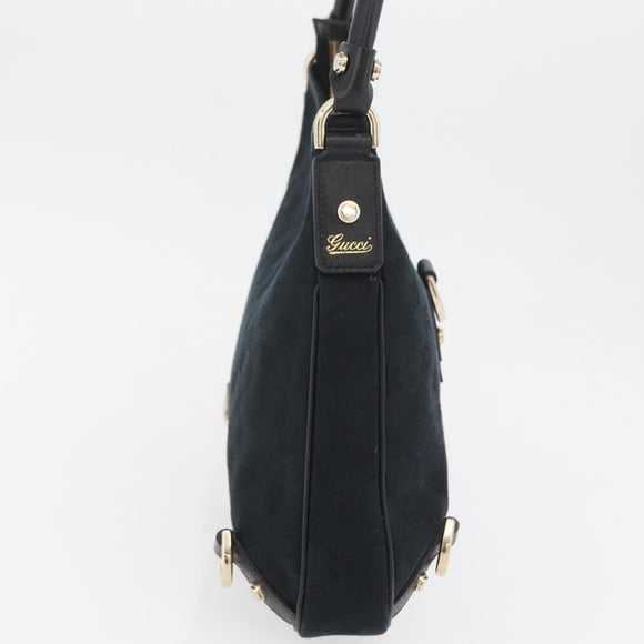 GUCCI Abbey GG Canvas Shoulder Bag Black Gold 130738 Auth 179375A