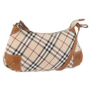 BURBERRY Nova Check Blue Label Shoulder Bag Canvas Beige Silver Auth 179380A-1