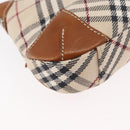 BURBERRY Nova Check Blue Label Shoulder Bag Canvas Beige Silver Auth 179380A-12