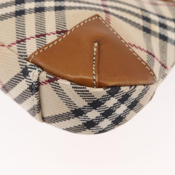 BURBERRY Nova Check Blue Label Shoulder Bag Canvas Beige Silver Auth 179380A