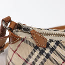 BURBERRY Nova Check Blue Label Shoulder Bag Canvas Beige Silver Auth 179380A-14