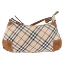 BURBERRY Nova Check Blue Label Shoulder Bag Canvas Beige Silver Auth 179380A-2