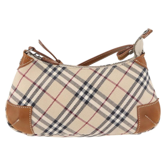 BURBERRY Nova Check Blue Label Shoulder Bag Canvas Beige Silver Auth 179380A