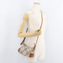 BURBERRY Nova Check Blue Label Shoulder Bag Canvas Beige Silver Auth 179380A-20