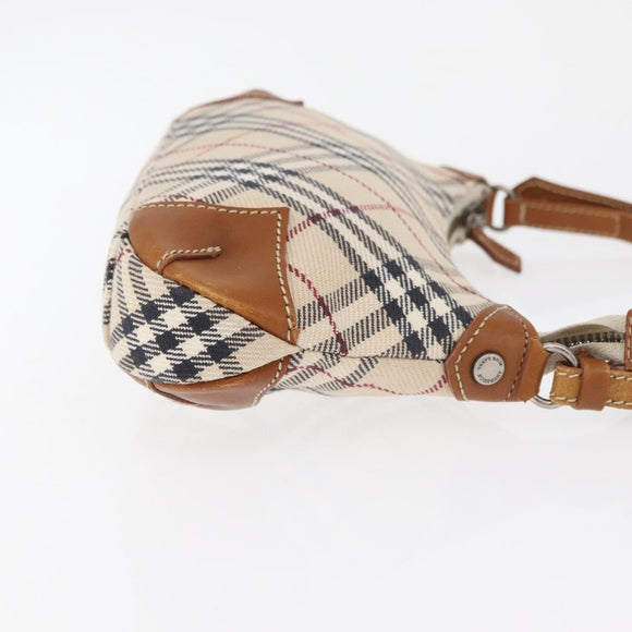 BURBERRY Nova Check Blue Label Shoulder Bag Canvas Beige Silver Auth 179380A