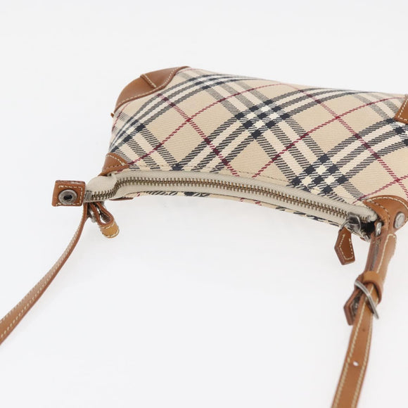 BURBERRY Nova Check Blue Label Shoulder Bag Canvas Beige Silver Auth 179380A