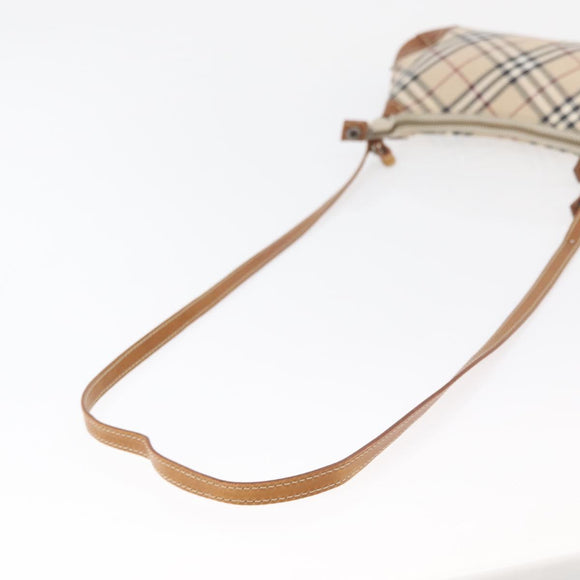 BURBERRY Nova Check Blue Label Shoulder Bag Canvas Beige Silver Auth 179380A