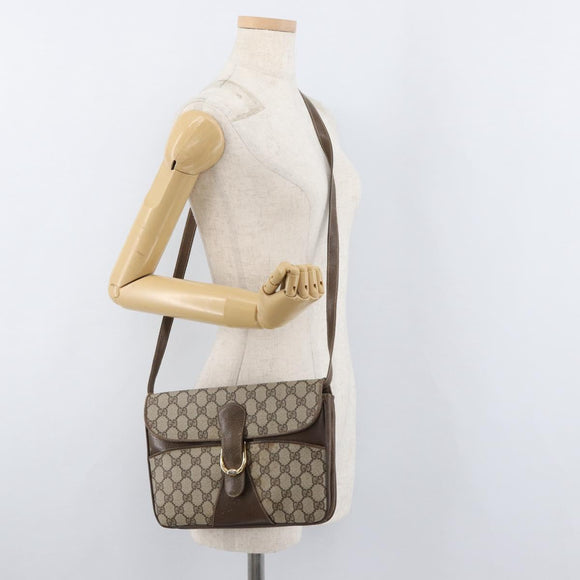 GUCCI GG Supreme Shoulder Bag PVC Beige Gold Auth 179384