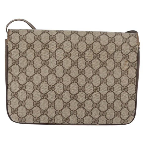 GUCCI GG Supreme Shoulder Bag PVC Beige Gold Auth 179384