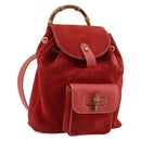 GUCCI Bamboo Backpack Suede Red Gold 003 1956 0030 Auth 179385-1