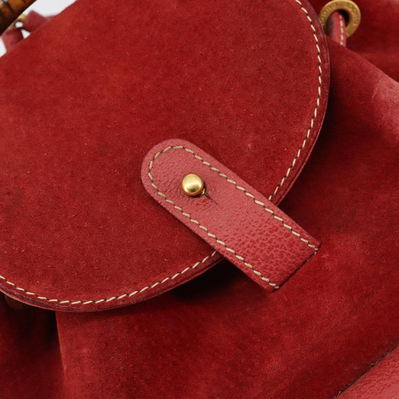 GUCCI Bamboo Backpack Suede Red Gold 003 1956 0030 Auth 179385
