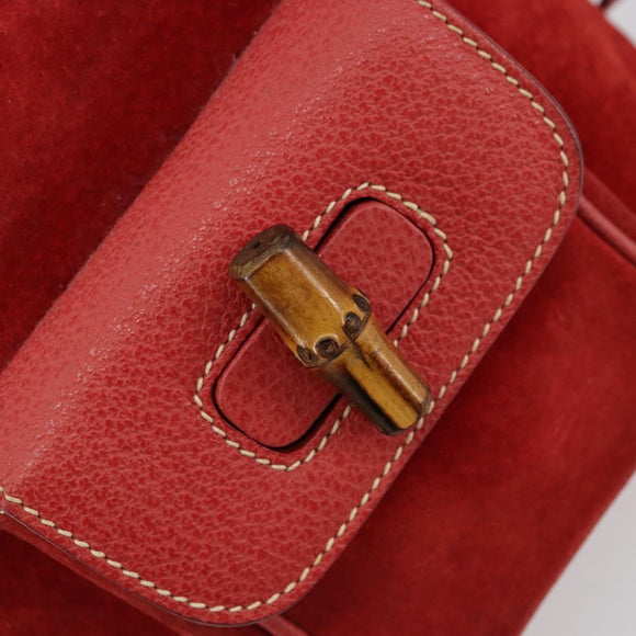 GUCCI Bamboo Backpack Suede Red Gold 003 1956 0030 Auth 179385