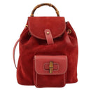 GUCCI Bamboo Backpack Suede Red Gold 003 1956 0030 Auth 179385-2