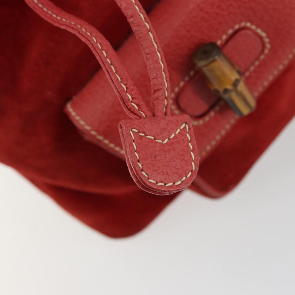 GUCCI Bamboo Backpack Suede Red Gold 003 1956 0030 Auth 179385