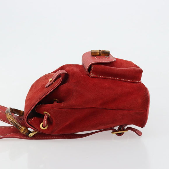 GUCCI Bamboo Backpack Suede Red Gold 003 1956 0030 Auth 179385