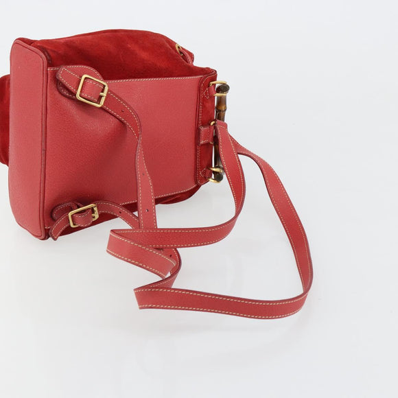 GUCCI Bamboo Backpack Suede Red Gold 003 1956 0030 Auth 179385