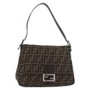 FENDI Zucca Canvas Mamma Baguette Schoudertas Zwart Bruin Auth 179387V-1