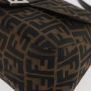 FENDI Zucca Canvas Mamma Baguette Schoudertas Zwart Bruin Auth 179387V-15
