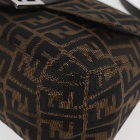 FENDI Zucca Canvas Mamma Baguette Schoudertas Zwart Bruin Auth 179387V