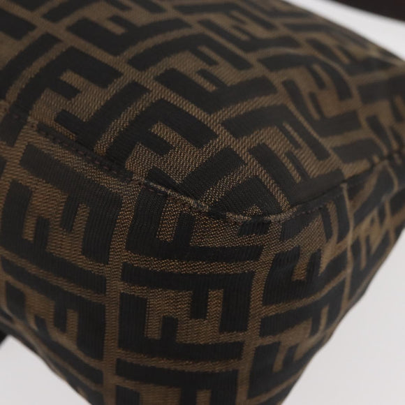 FENDI Zucca Canvas Mamma Baguette Schoudertas Zwart Bruin Auth 179387V
