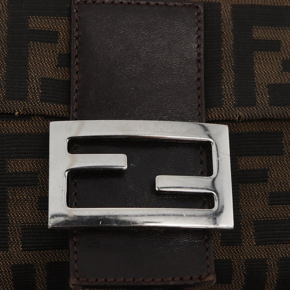 FENDI Zucca Canvas Mamma Baguette Schoudertas Zwart Bruin Auth 179387V