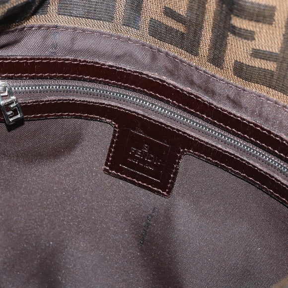 FENDI Zucca Canvas Mamma Baguette Schoudertas Zwart Bruin Auth 179387V