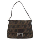 FENDI Zucca Canvas Mamma Baguette Schoudertas Zwart Bruin Auth 179387V-13