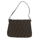 FENDI Zucca Canvas Mamma Baguette Schoudertas Zwart Bruin Auth 179387V-2
