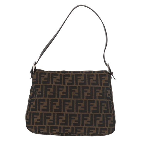 FENDI Zucca Canvas Mamma Baguette Schoudertas Zwart Bruin Auth 179387V