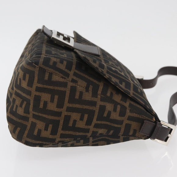 FENDI Zucca Canvas Mamma Baguette Schoudertas Zwart Bruin Auth 179387V