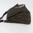 FENDI Zucca Canvas Mamma Baguette Schoudertas Zwart Bruin Auth 179387V-4