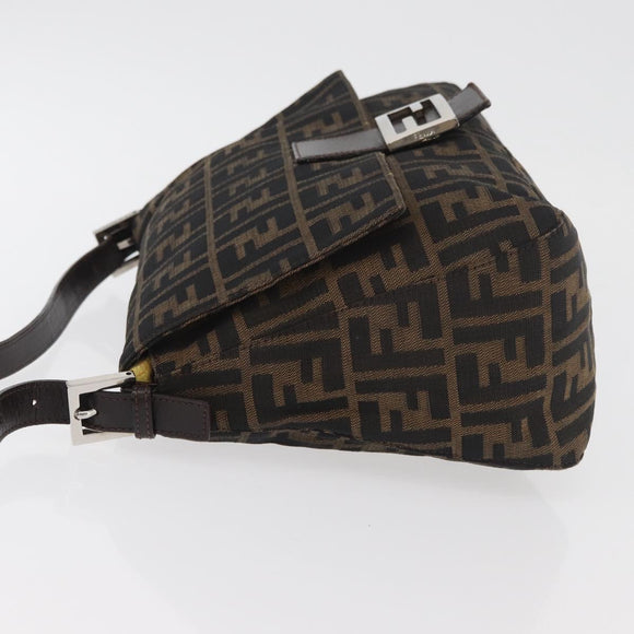 FENDI Zucca Canvas Mamma Baguette Schoudertas Zwart Bruin Auth 179387V