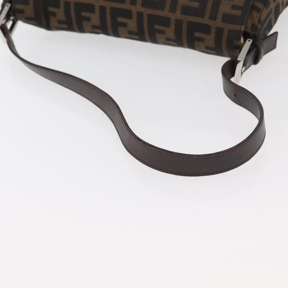 FENDI Zucca Canvas Mamma Baguette Schoudertas Zwart Bruin Auth 179387V
