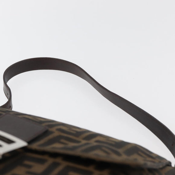 FENDI Zucca Canvas Mamma Baguette Schoudertas Zwart Bruin Auth 179387V