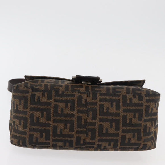 FENDI Zucca Canvas Mamma Baguette Schoudertas Zwart Bruin Auth 179387V