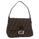 FENDI Zucca Canvas Mamma Baguette Shoulder Bag Black Brown Auth 179388SAV-1