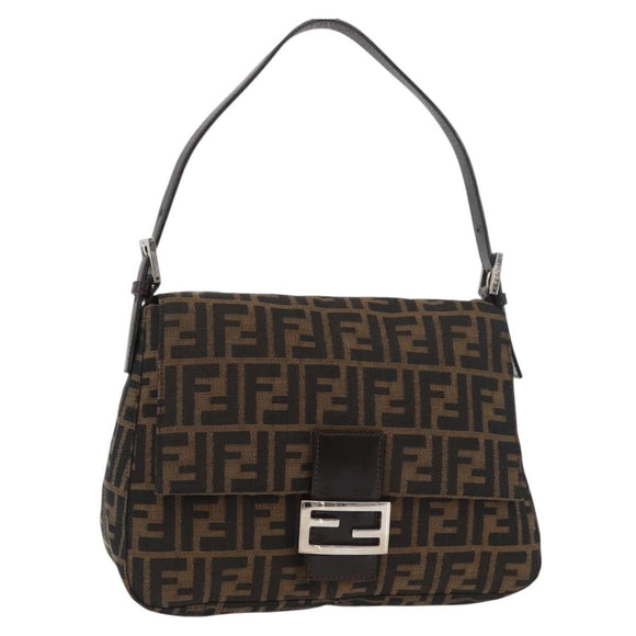 FENDI Zucca Canvas Mamma Baguette Shoulder Bag Black Brown Auth 179388SAV