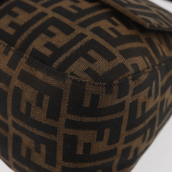 FENDI Zucca Canvas Mamma Baguette Shoulder Bag Black Brown Auth 179388SAV