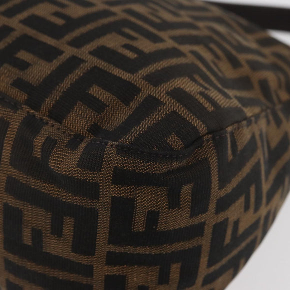 FENDI Zucca Canvas Mamma Baguette Shoulder Bag Black Brown Auth 179388SAV