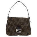 FENDI Zucca Canvas Mamma Baguette Shoulder Bag Black Brown Auth 179388SAV-2