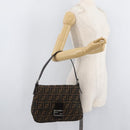 FENDI Zucca Canvas Mamma Baguette Shoulder Bag Black Brown Auth 179388SAV-25