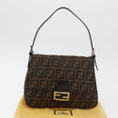 FENDI Zucca Canvas Mamma Baguette Shoulder Bag Black Brown Auth 179388SAV-26