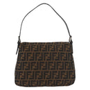 FENDI Zucca Canvas Mamma Baguette Shoulder Bag Black Brown Auth 179388SAV-3