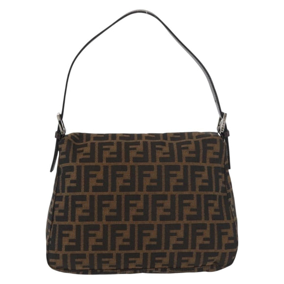 FENDI Zucca Canvas Mamma Baguette Shoulder Bag Black Brown Auth 179388SAV